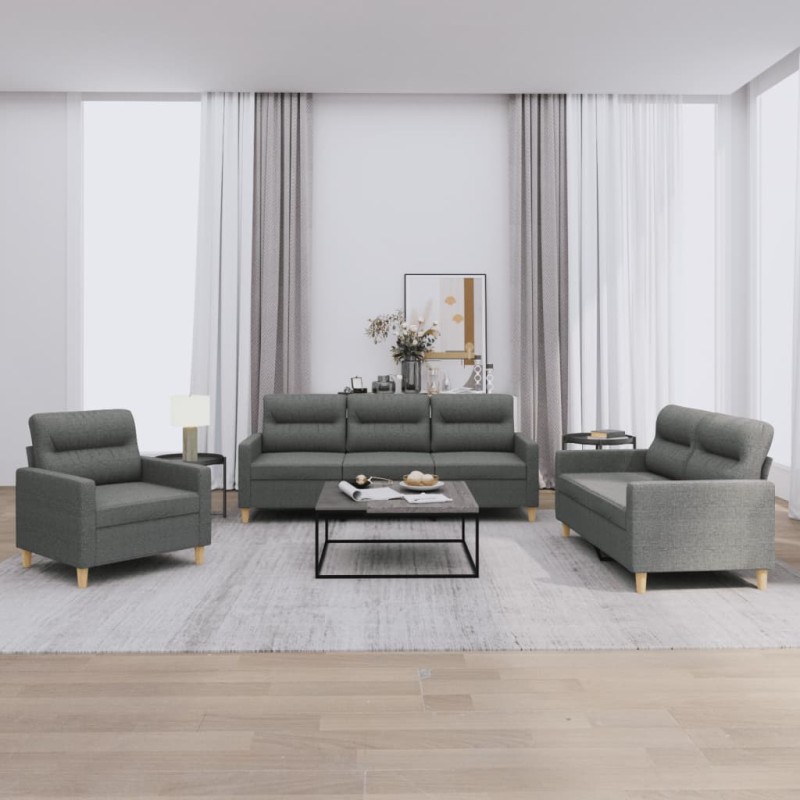 vidaXL 3-tlg. Sofagarnitur mit Kissen Dunkelgrau Stoff vidaXL 3-tlg. Sofagarnitur mit Kissen Dunkelgrau Stoff