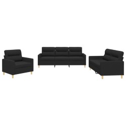 vidaXL 3-tlg. Sofagarnitur mit Kissen Schwarz Stoff