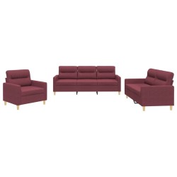 vidaXL 3-tlg. Sofagarnitur mit Kissen Weinrot Stoff