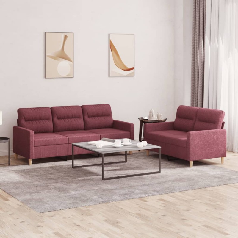 vidaXL 2-tlg. Sofagarnitur mit Kissen Weinrot Stoff vidaXL 2-tlg. Sofagarnitur mit Kissen Weinrot Stoff