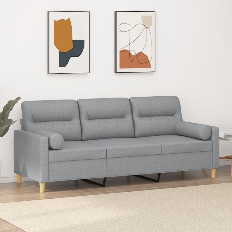 vidaXL 3-Sitzer-Sofa mit Zierkissen Hellgrau 180 cm Stoff vidaXL 3-Sitzer-Sofa mit Zierkissen Hellgrau 180 cm Stoff