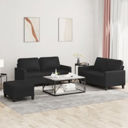 vidaXL 3-tlg. Sofagarnitur mit Kissen Schwarz Kunstleder