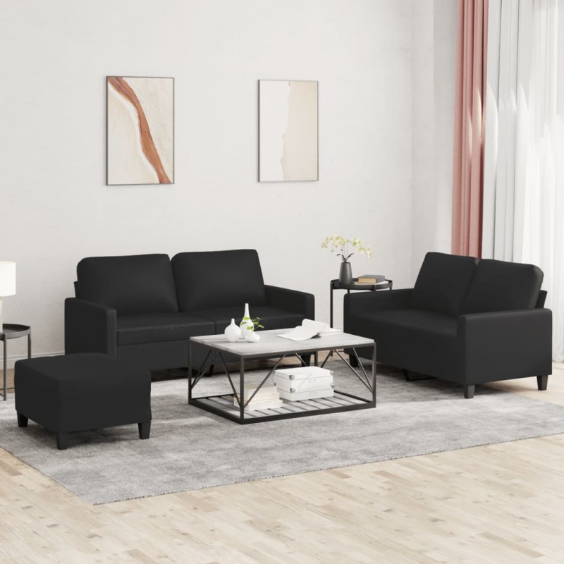 vidaXL 3-tlg. Sofagarnitur mit Kissen Schwarz Kunstleder vidaXL 3-tlg. Sofagarnitur mit Kissen Schwarz Kunstleder