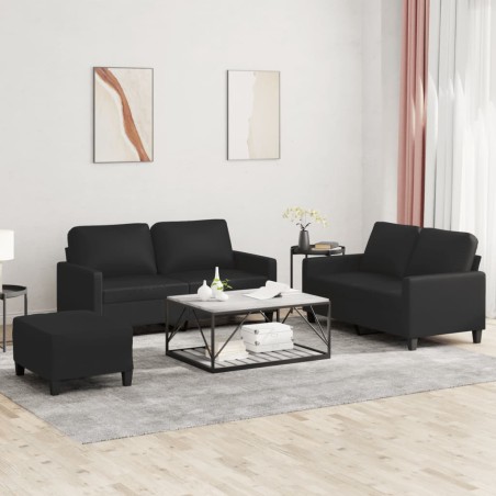 vidaXL 3-tlg. Sofagarnitur mit Kissen Schwarz Kunstleder