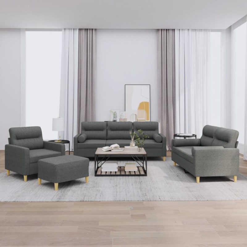 vidaXL 4-tlg. Sofagarnitur mit Kissen Dunkelgrau Stoff vidaXL 4-tlg. Sofagarnitur mit Kissen Dunkelgrau Stoff