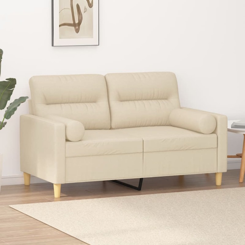 vidaXL 2-Sitzer-Sofa mit Zierkissen Creme 120 cm Stoff vidaXL 2-Sitzer-Sofa mit Zierkissen Creme 120 cm Stoff