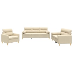 vidaXL 3-tlg. Sofagarnitur mit Kissen Creme Stoff