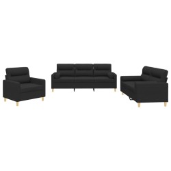 vidaXL 3-tlg. Sofagarnitur mit Kissen Schwarz Stoff