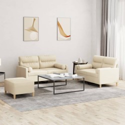 vidaXL 3-tlg. Sofagarnitur mit Kissen Creme Stoff