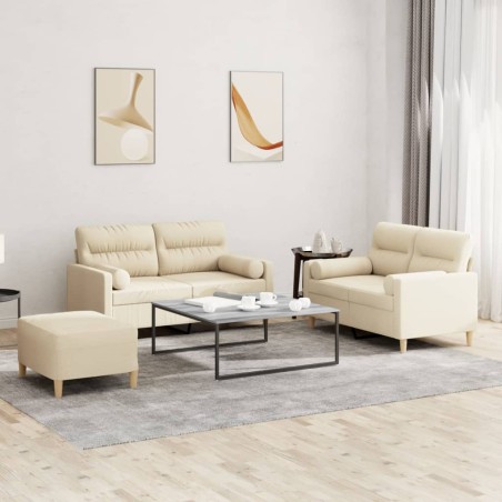 vidaXL 3-tlg. Sofagarnitur mit Kissen Creme Stoff
