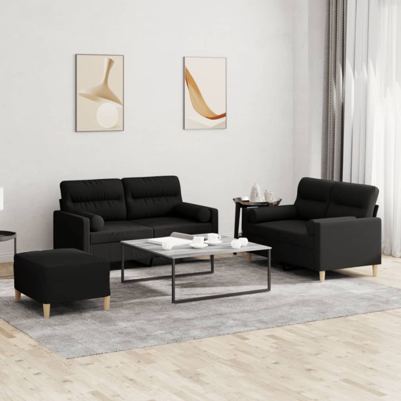 vidaXL 3-tlg. Sofagarnitur mit Kissen Schwarz Stoff vidaXL 3-tlg. Sofagarnitur mit Kissen Schwarz Stoff