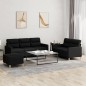 vidaXL 3-tlg. Sofagarnitur mit Kissen Schwarz Stoff vidaXL 3-tlg. Sofagarnitur mit Kissen Schwarz Stoff