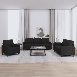 vidaXL 3-tlg. Sofagarnitur mit Kissen Schwarz Stoff
