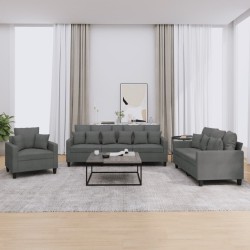 vidaXL 3-tlg. Sofagarnitur mit Kissen Dunkelgrau Stoff