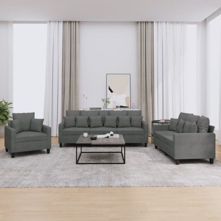 vidaXL 3-tlg. Sofagarnitur mit Kissen Dunkelgrau Stoff