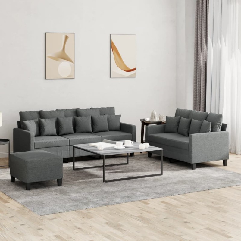 vidaXL 3-tlg. Sofagarnitur mit Kissen Dunkelgrau Stoff vidaXL 3-tlg. Sofagarnitur mit Kissen Dunkelgrau Stoff