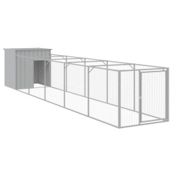 vidaXL Hundehütte mit Auslauf Hellgrau 110x609x110 cm Verzinkter Stahl