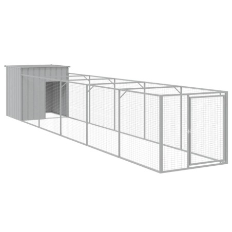 vidaXL Hundehütte mit Auslauf Hellgrau 110x609x110 cm Verzinkter Stahl