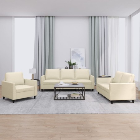 vidaXL 3-tlg. Sofagarnitur mit Kissen Creme Kunstleder