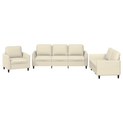 vidaXL 3-tlg. Sofagarnitur mit Kissen Creme Kunstleder