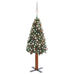 vidaXL Weihnachtsbaum Schlank mit Beleuchtung & Kugeln Grün 180 cm PVC