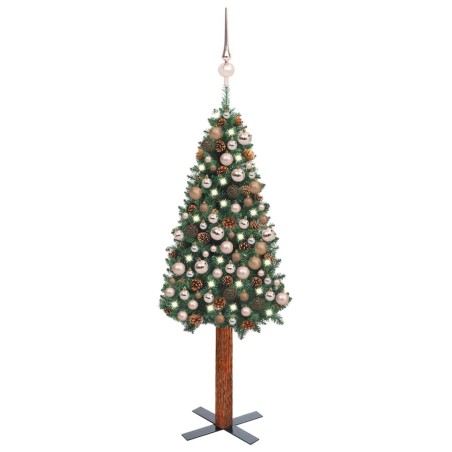 vidaXL Weihnachtsbaum Schlank mit Beleuchtung & Kugeln Grün 180 cm PVC