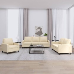 vidaXL 3-tlg. Sofagarnitur mit Kissen Creme Stoff
