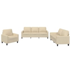 vidaXL 3-tlg. Sofagarnitur mit Kissen Creme Stoff