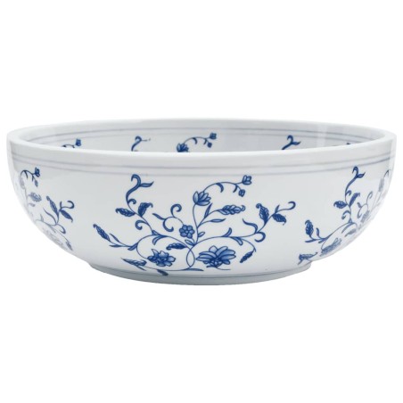 vidaXL Aufsatzwaschbecken Weiß und Blau Rund Ø41x14 cm Keramik