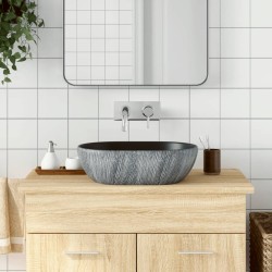 vidaXL Aufsatzwaschbecken Schwarz und Grau Oval 47x33x13 cm Keramik