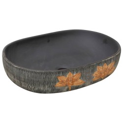 vidaXL Aufsatzwaschbecken Grau und Schwarz Oval 59x40x14 cm Keramik