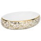 vidaXL Aufsatzwaschbecken Weiß und Golden Oval 59x40x15 cm Keramik vidaXL Aufsatzwaschbecken Weiß und Golden Oval 59x40x15 cm Keramik