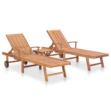 vidaXL Sonnenliegen 2 Stk. mit Tisch Massivholz Teak