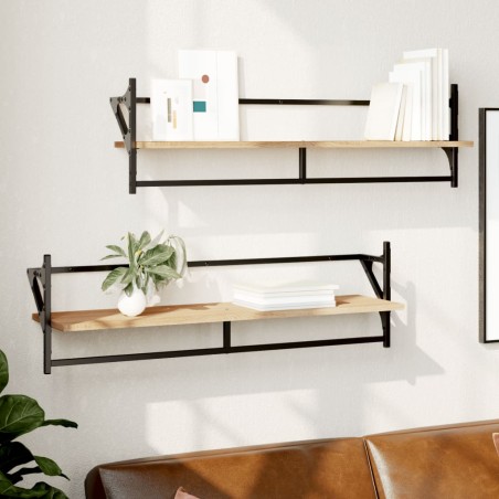 vidaXL Wandregale mit Stangen 2 Stk. Sonoma-Eiche 100x25x30 cm