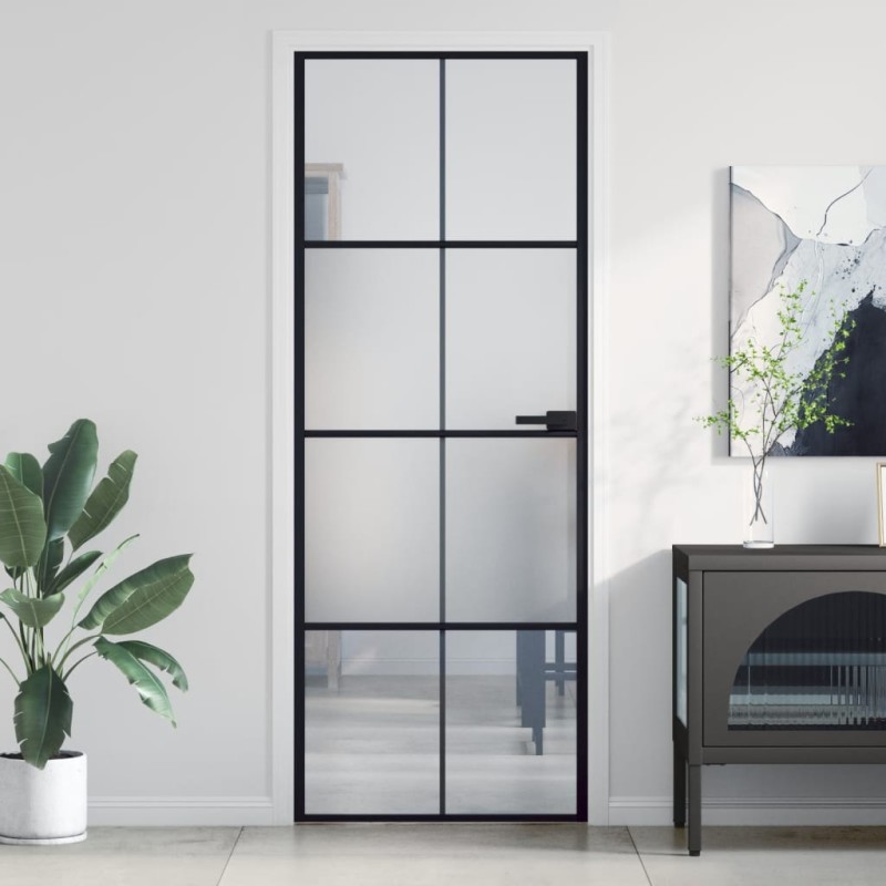 vidaXL Innentür Schlank Schwarz 76x201,5 cm Hartglas und Aluminium vidaXL Innentür Schlank Schwarz 76x201,5 cm Hartglas und Aluminium