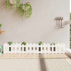 vidaXL Hochbeet Lattenzaun-Design Weiß 200x30x30 cm Massivholz Kiefer