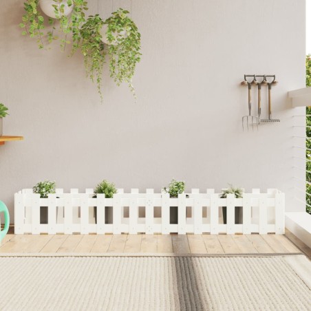 vidaXL Hochbeet Lattenzaun-Design Weiß 200x30x30 cm Massivholz Kiefer