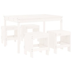 vidaXL 5-tlg. Garten-Essgruppe Weiß Massivholz Kiefer