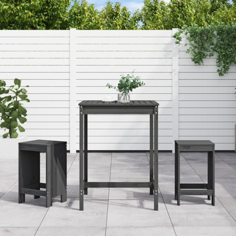 vidaXL 3-tlg. Gartenbar-Set Grau Massivholz Kiefer vidaXL 3-tlg. Gartenbar-Set Grau Massivholz Kiefer