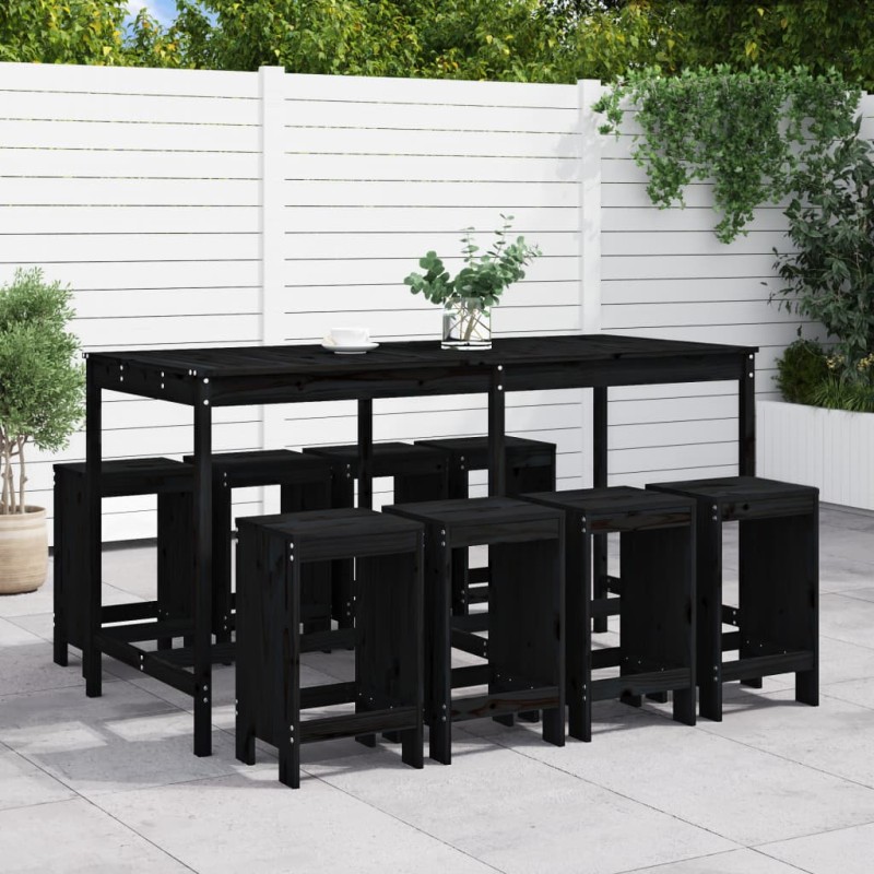 vidaXL 9-tlg. Gartenbar-Set Schwarz Massivholz Kiefer vidaXL 9-tlg. Gartenbar-Set Schwarz Massivholz Kiefer