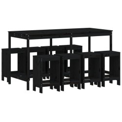 vidaXL 9-tlg. Gartenbar-Set Schwarz Massivholz Kiefer