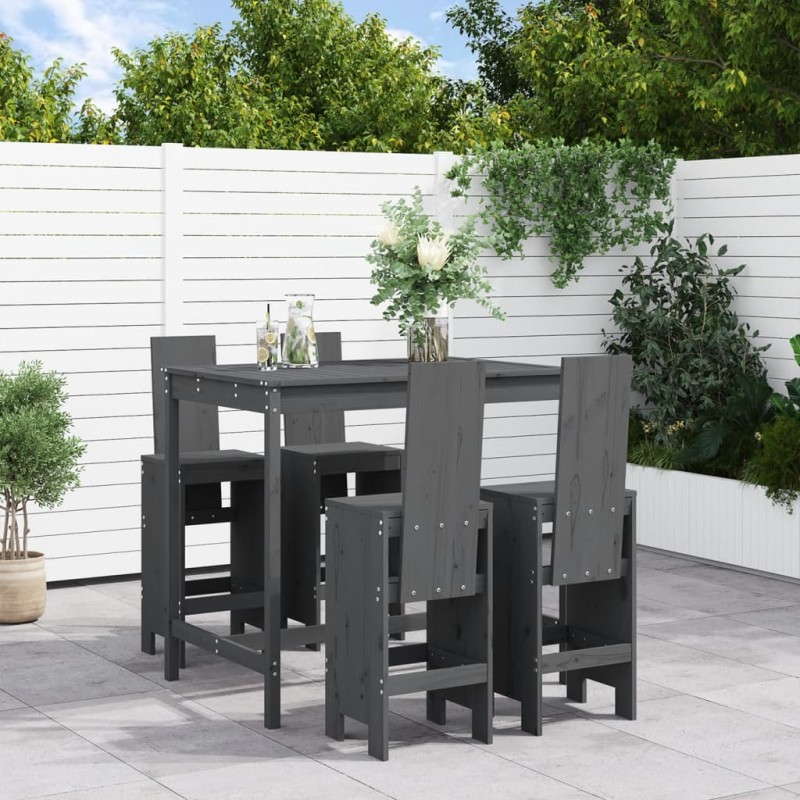 vidaXL 5-tlg. Gartenbar-Set Grau Massivholz Kiefer vidaXL 5-tlg. Gartenbar-Set Grau Massivholz Kiefer