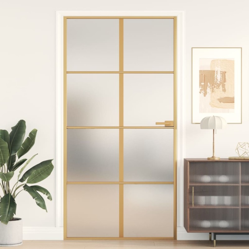 vidaXL Innentür Schlank Golden 102,5x201,5 cm Hartglas und Aluminium vidaXL Innentür Schlank Golden 102,5x201,5 cm Hartglas und Aluminium