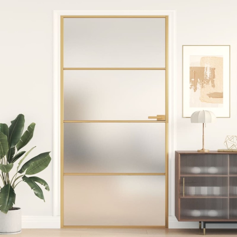 vidaXL Innentür Schlank Golden 102,5x201,5 cm Hartglas und Aluminium vidaXL Innentür Schlank Golden 102,5x201,5 cm Hartglas und Aluminium