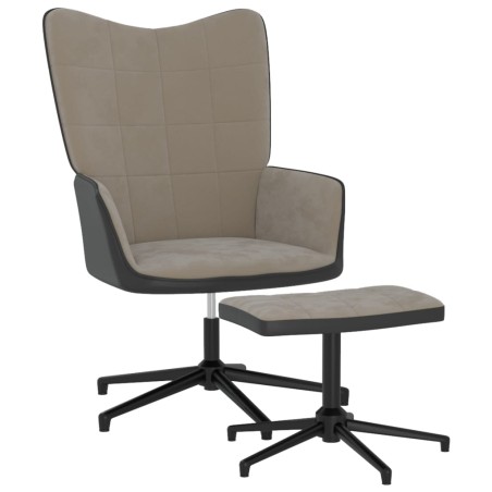 vidaXL Relaxsessel mit Hocker Hellgrau Samt und PVC