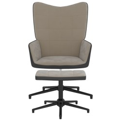 vidaXL Relaxsessel mit Hocker Hellgrau Samt und PVC