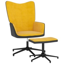 vidaXL Relaxsessel mit Hocker Senfgelb Samt und PVC