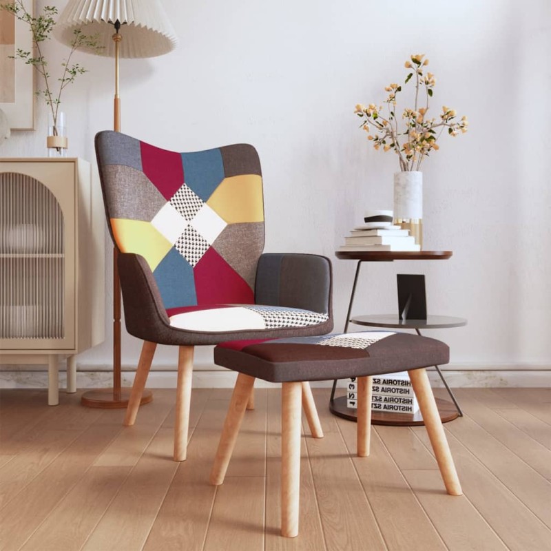 vidaXL Relaxsessel mit Hocker Patchwork Stoff vidaXL Relaxsessel mit Hocker Patchwork Stoff