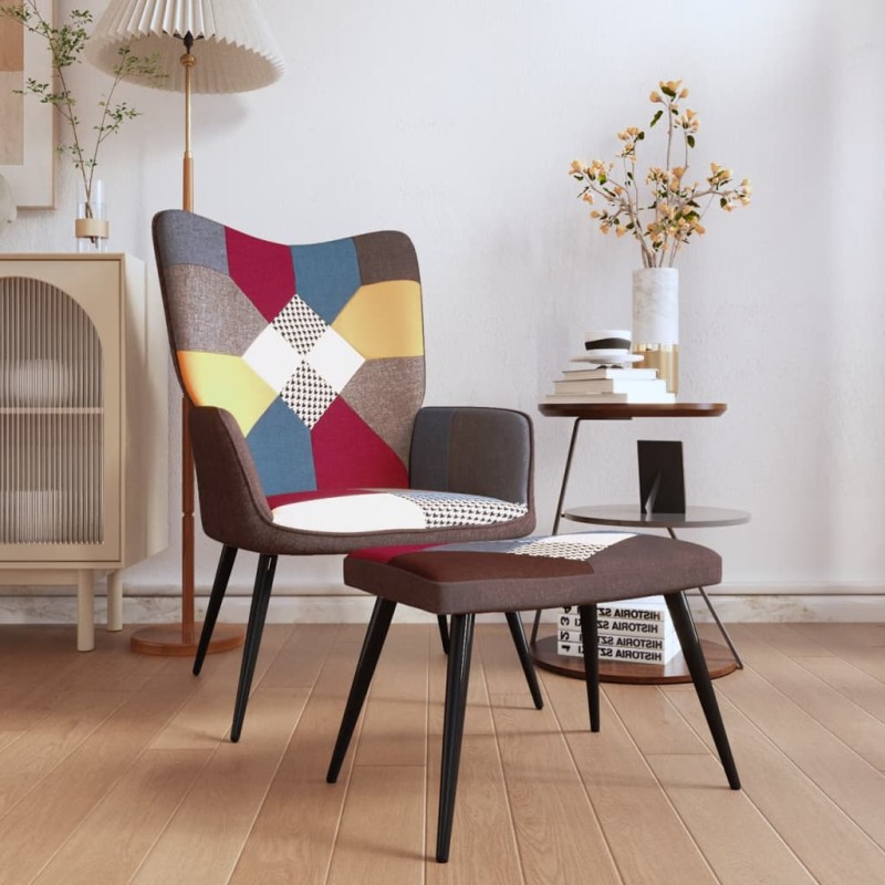 vidaXL Relaxsessel mit Hocker Patchwork Stoff vidaXL Relaxsessel mit Hocker Patchwork Stoff