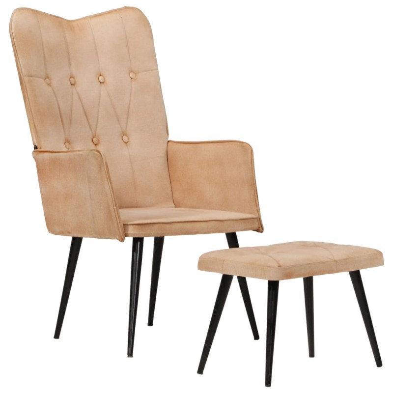 vidaXL Ohrensessel mit Hocker Creme Canvas vidaXL Ohrensessel mit Hocker Creme Canvas